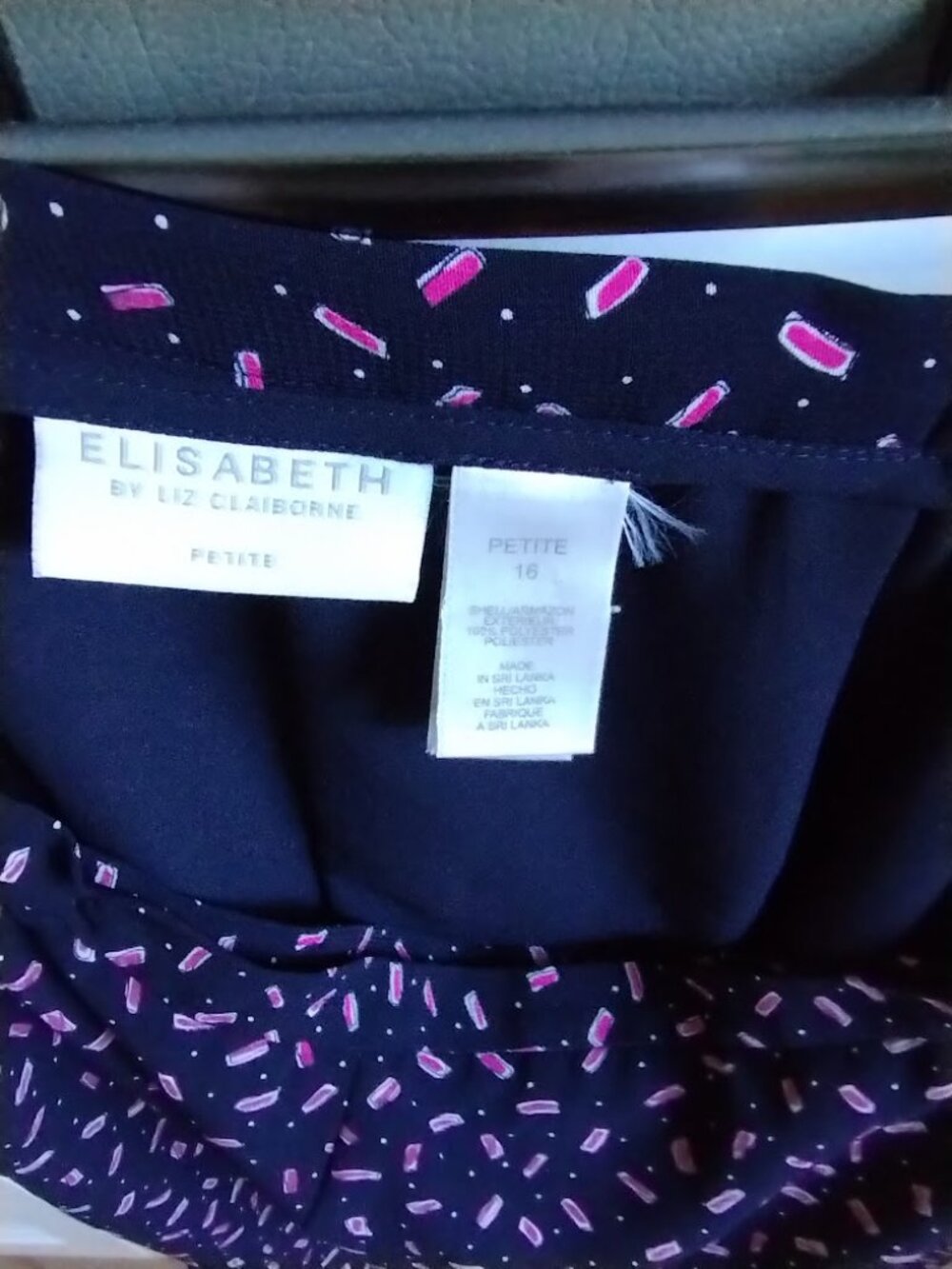 Liz Claiborne Black Patterned Skirt Pink & White Sprinkle w Layered Overlay - Picture 5 of 6